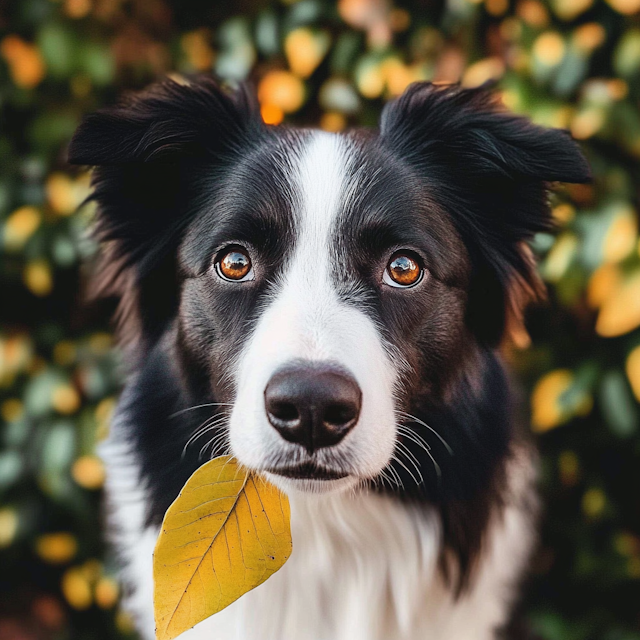 Border Collie with Leaf