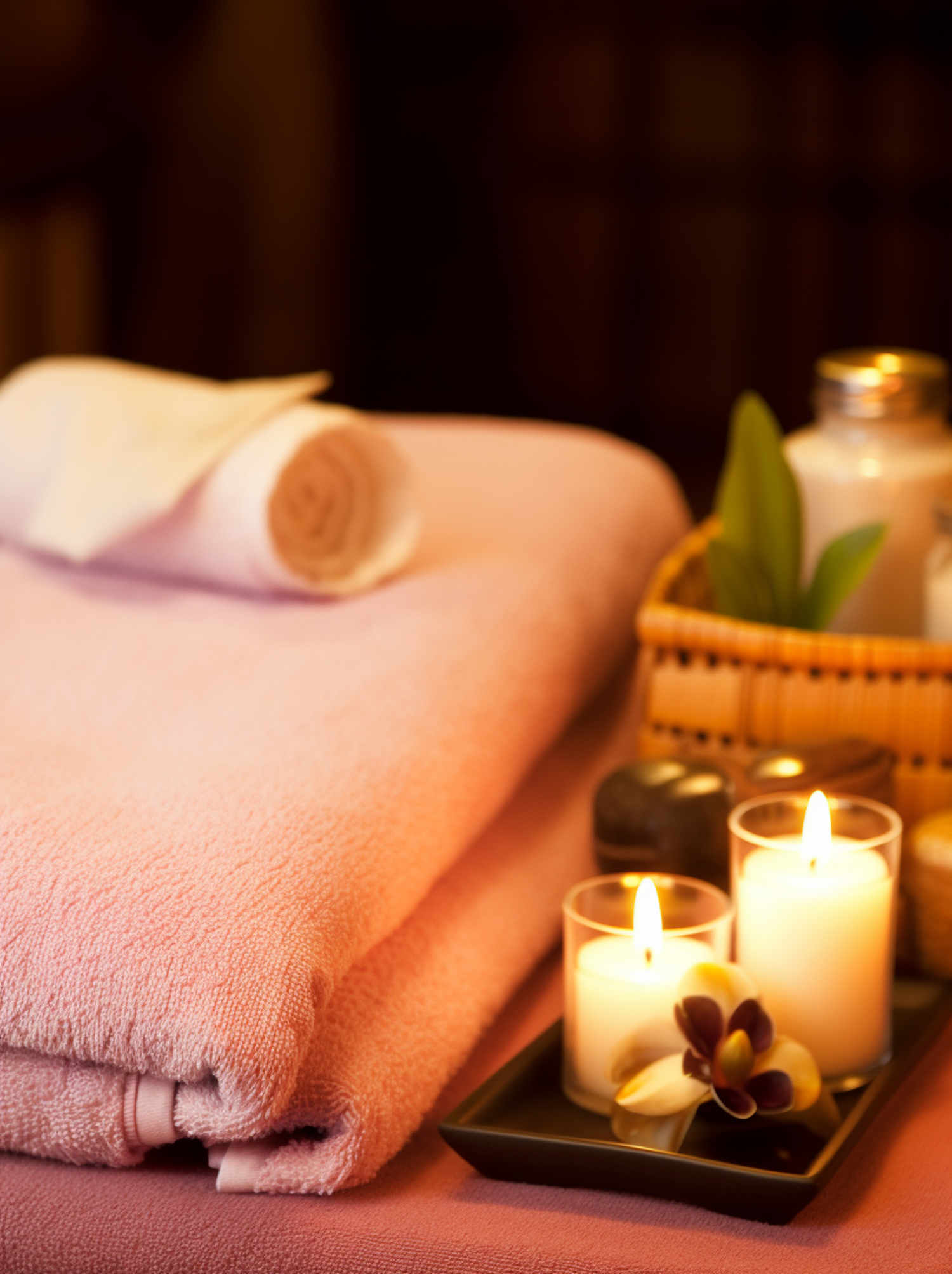 Spa Serenity with Coral Towels and Orchid