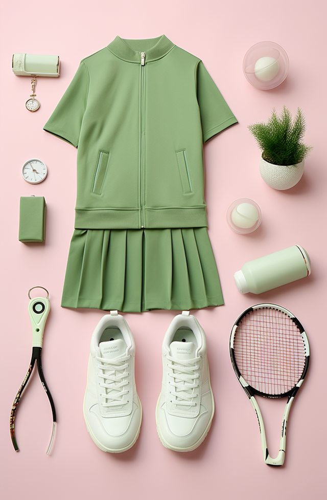 Casual Green Tennis Outfit Ensemble with Accessories