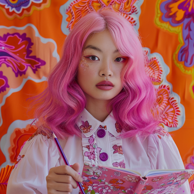 Stylish Asian Girl with Pink Hair