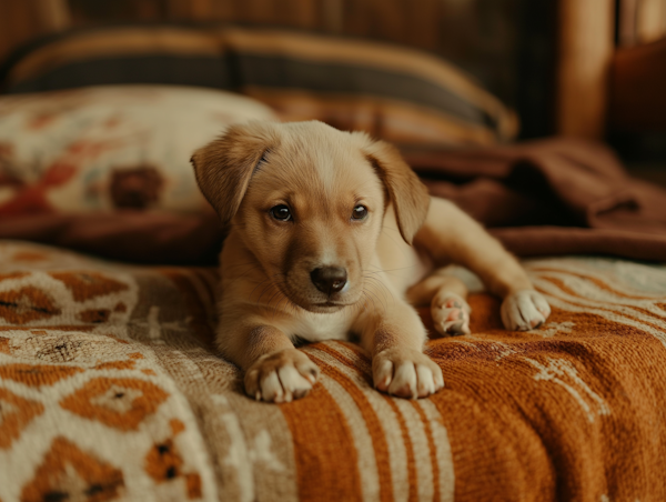 Adorable Puppy on Textured Blanket