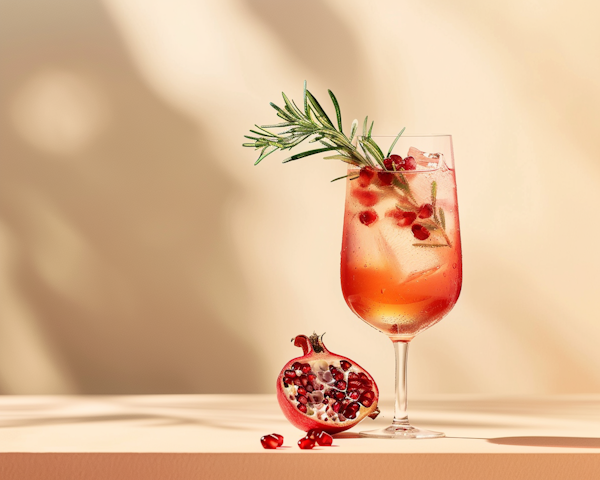 Elegant Rosemary Pomegranate Cocktail Still Life