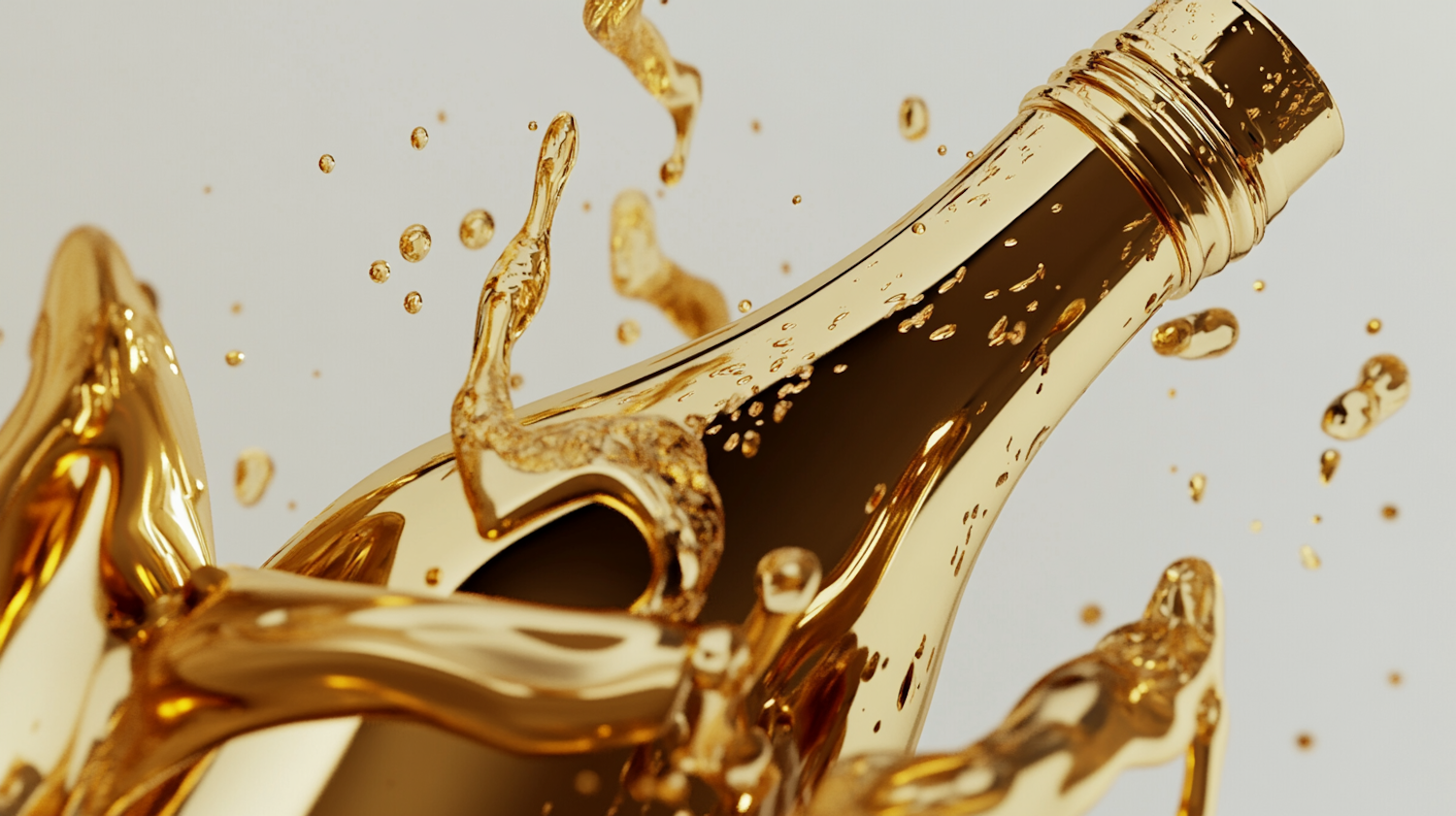 Golden Bottle with Liquid Splashes