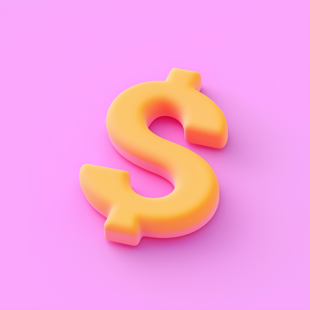 Glossy Yellow Dollar Sign on Pastel Pink Background