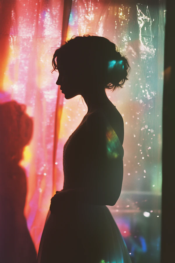 Silhouette of a Woman Against Multicolored Background
