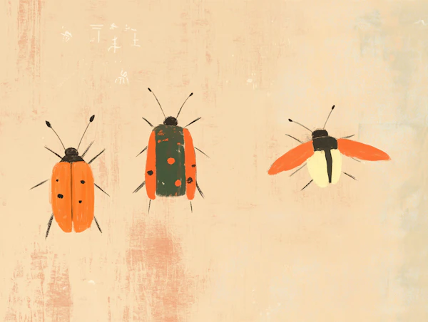 Stylized Beetles on Textured Background