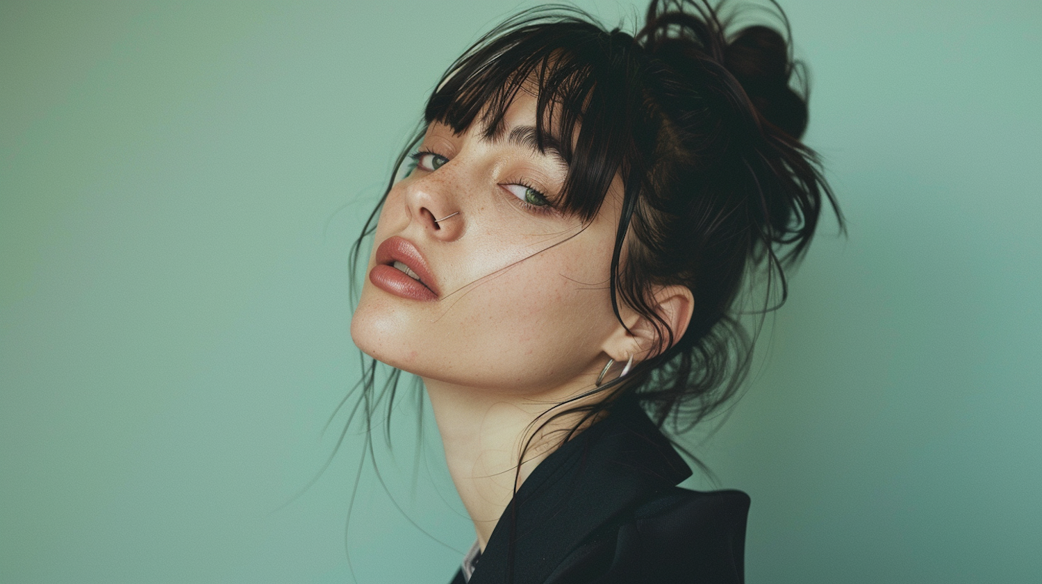 Serene Portrait of Woman with Green Eyes