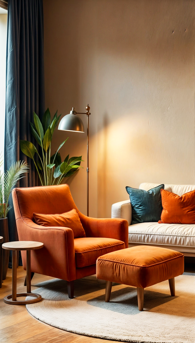 Cozy Living Room with Orange Armchair