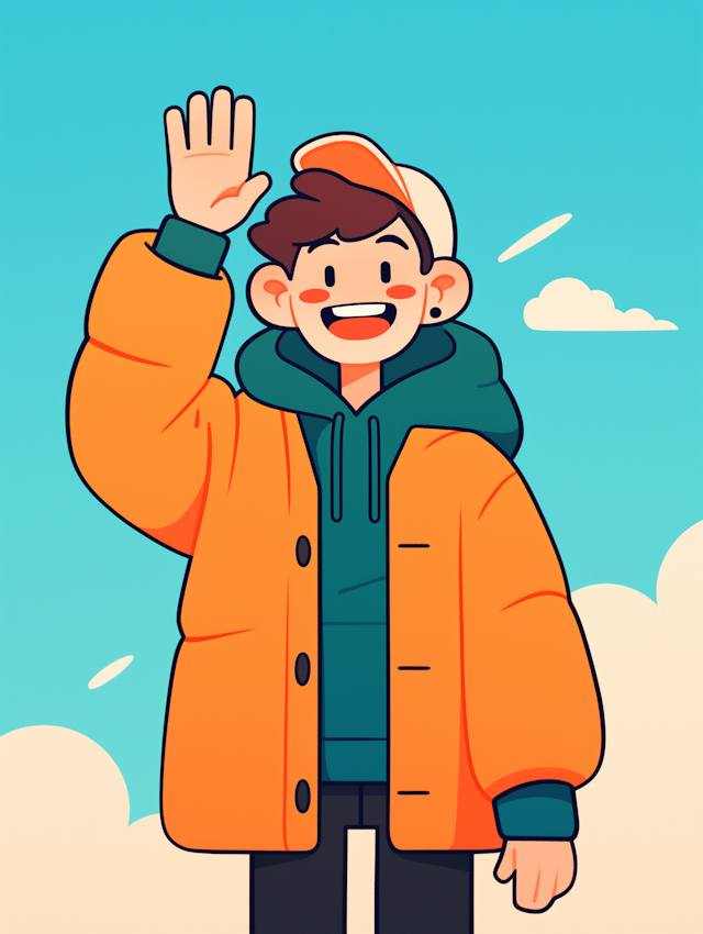 Cheerful Cartoon Character Waving