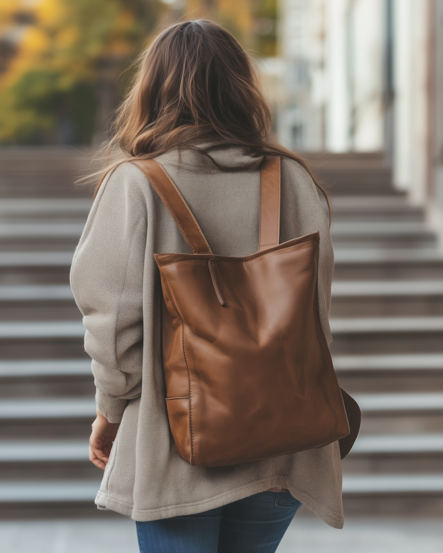 Person with Backpack on Stairs