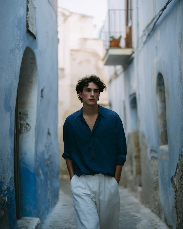 Man in Blue Alleyway