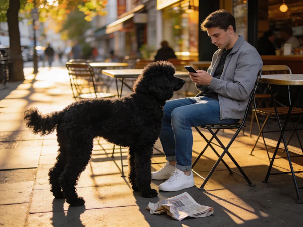 Man and Poodle Outdoors
