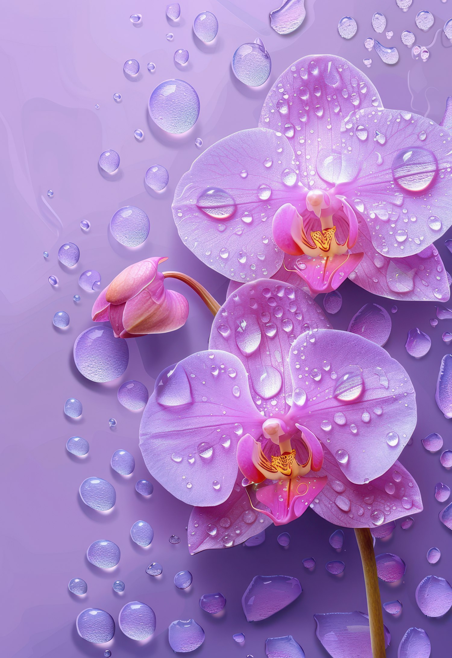 Vibrant Purple Orchids with Water Droplets