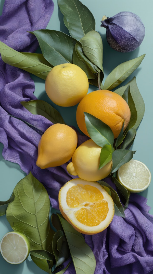 Citrus Composition on Teal Background