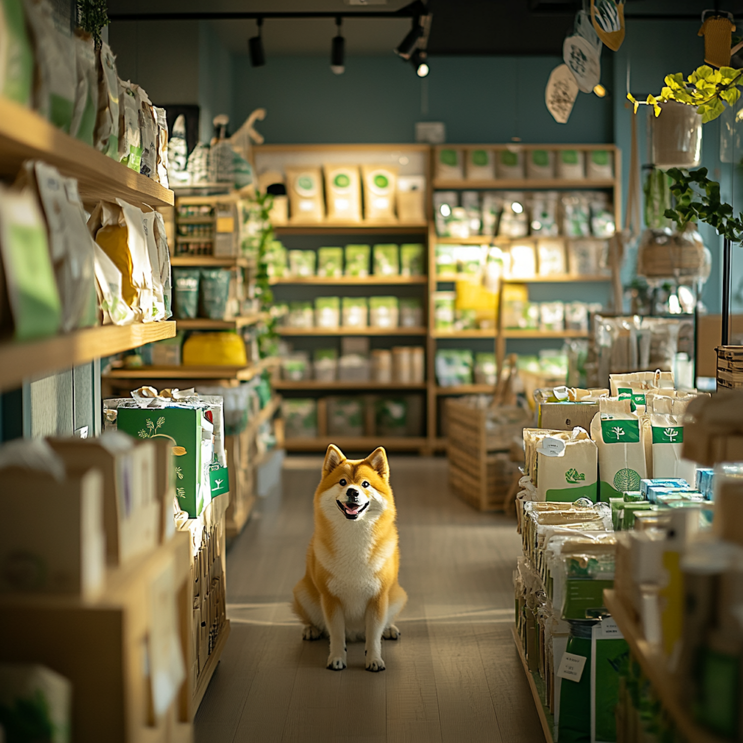 Cheerful Shiba Inu in Store Aisle