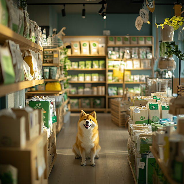 Cheerful Shiba Inu in Store Aisle