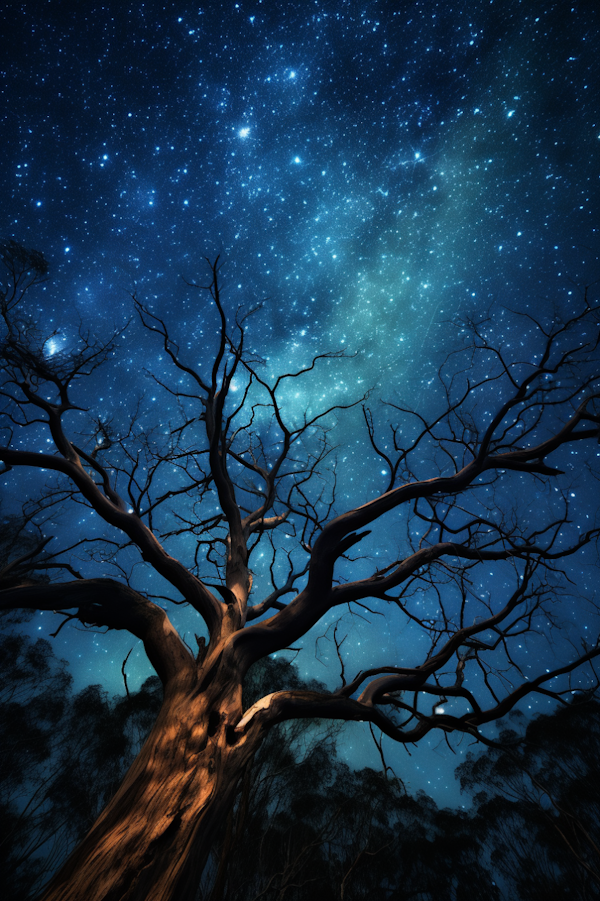 Celestial Communion: The Majestic Tree and Starry Nightscape