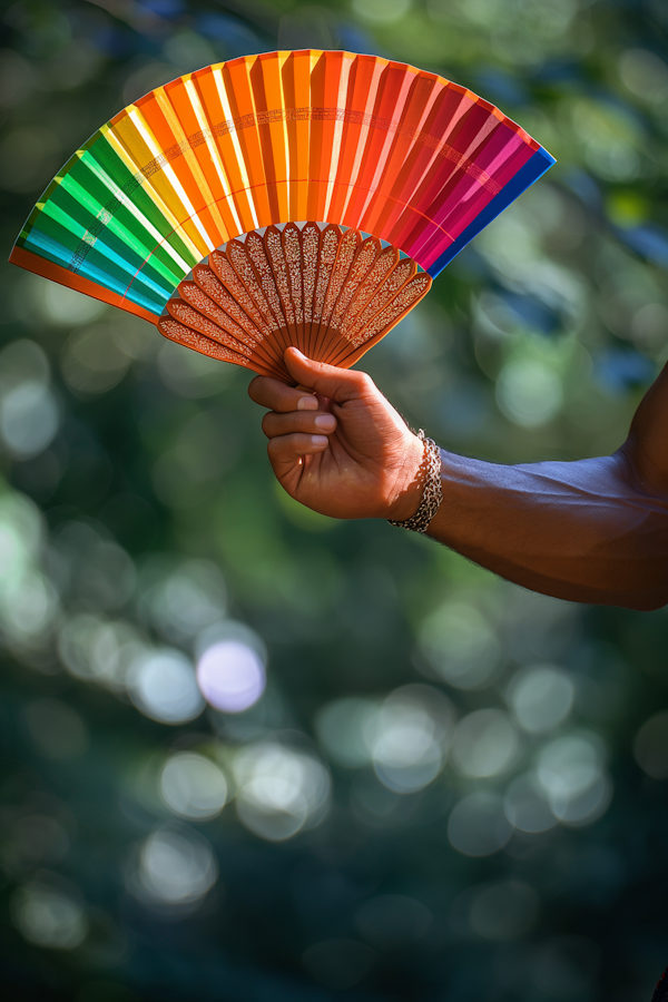 Vibrant Handheld Fan in Garden