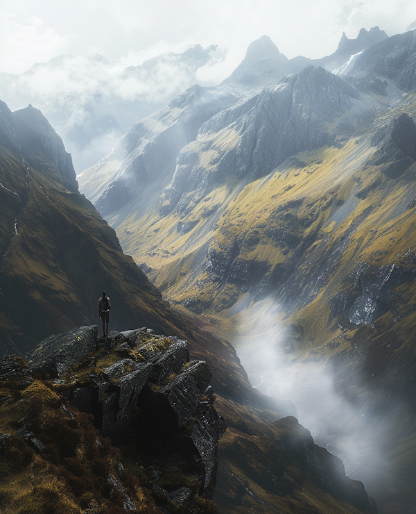 Solitary Figure Amidst Mountain Majesty