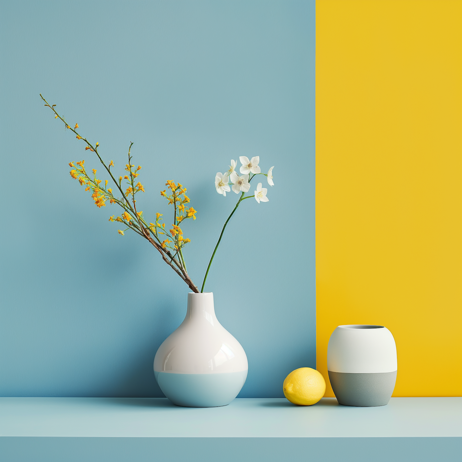 Minimalist Vases and Lemon Composition