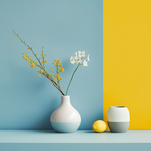 Minimalist Vases and Lemon Composition