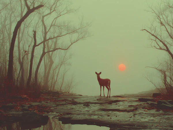 Misty Forest with Deer