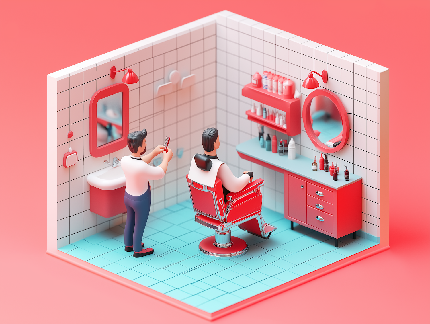 Miniature Barber Shop Diorama