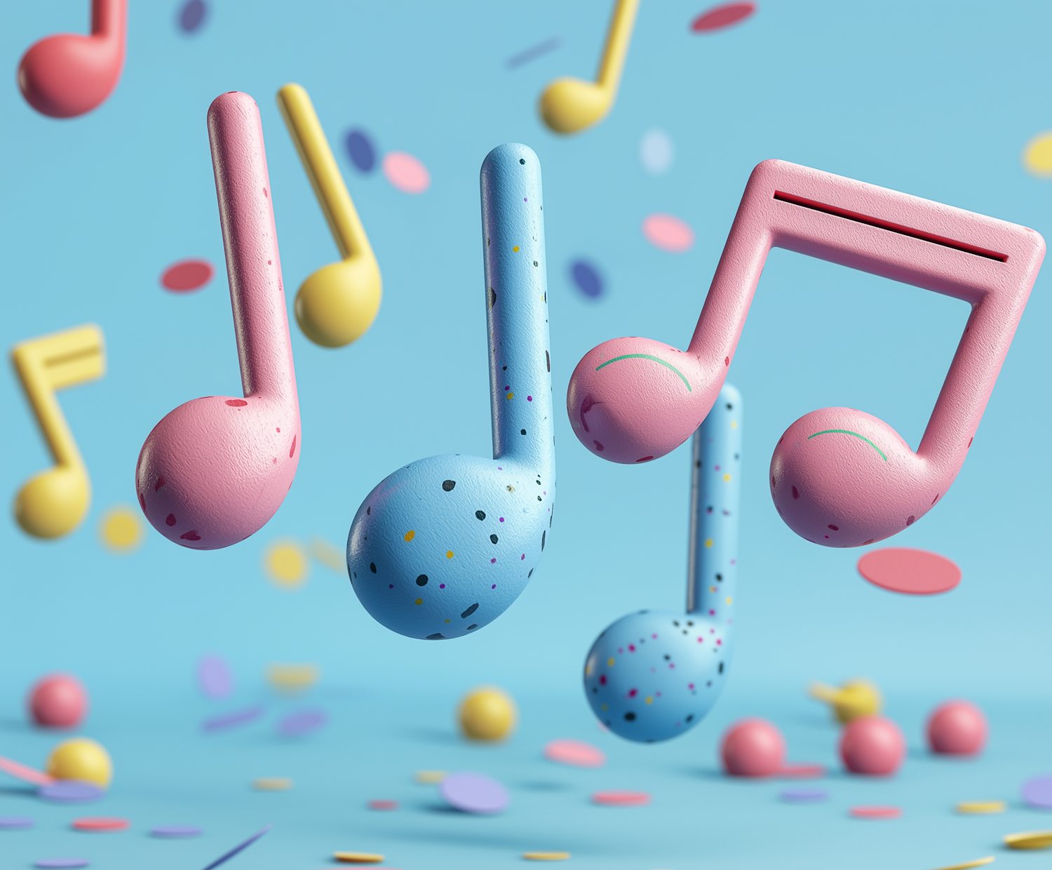 Whimsical 3D Musical Notes with Confetti