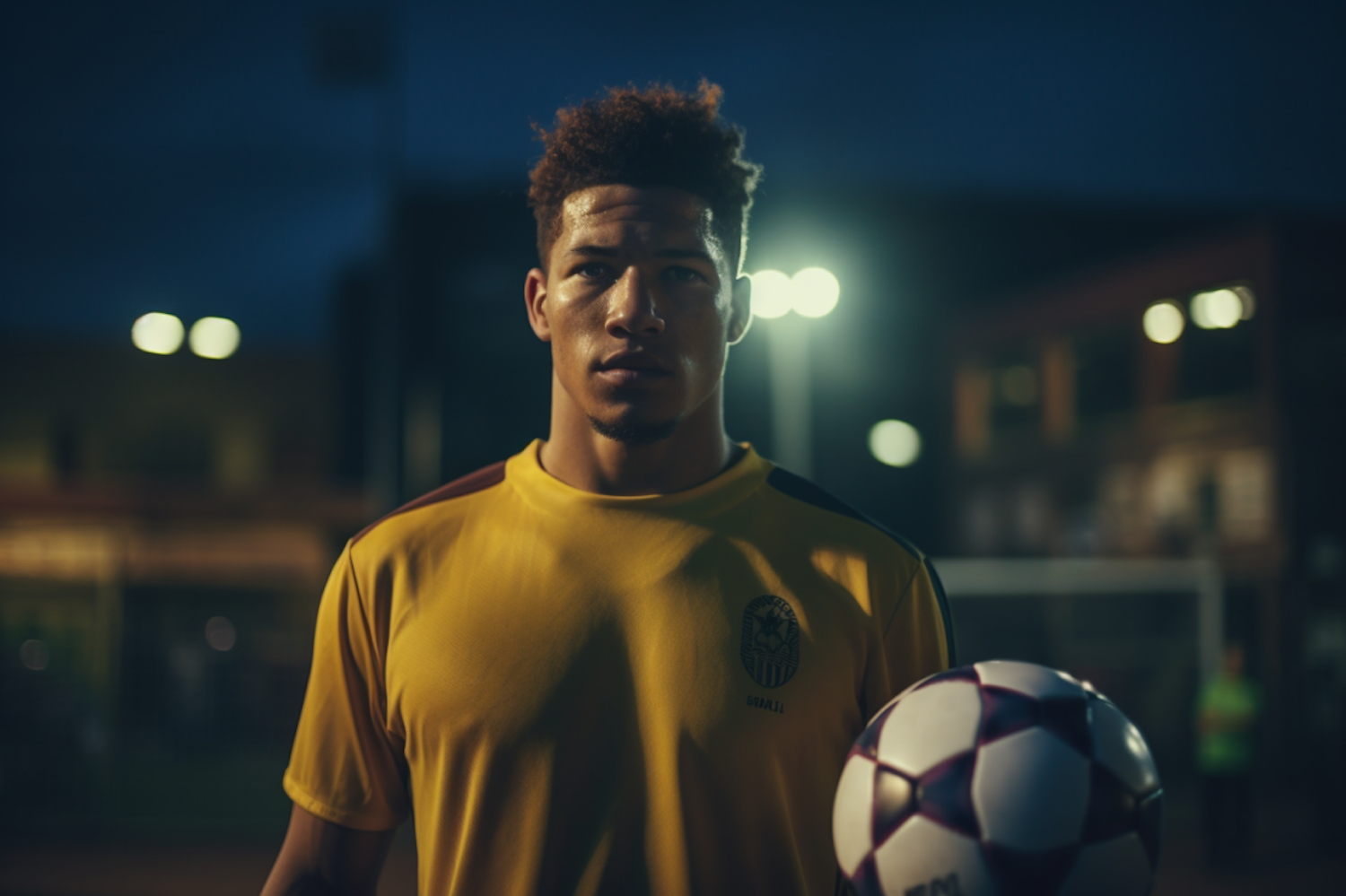 Confident Brazilian Soccer Player at Twilight