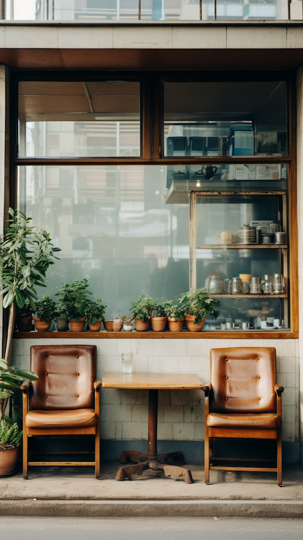 Vintage Armchairs and Table by a Café Window