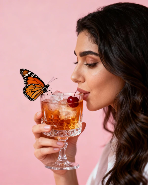 Woman with Glass and Butterfly