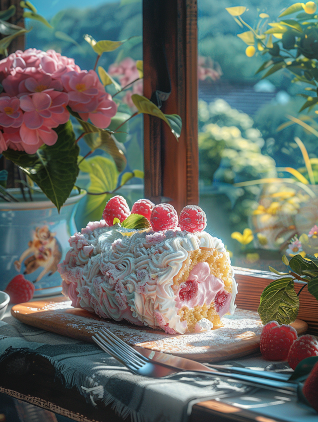 Elegant Raspberry Roll Cake on Table