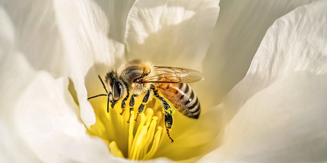 Bee on White Flower