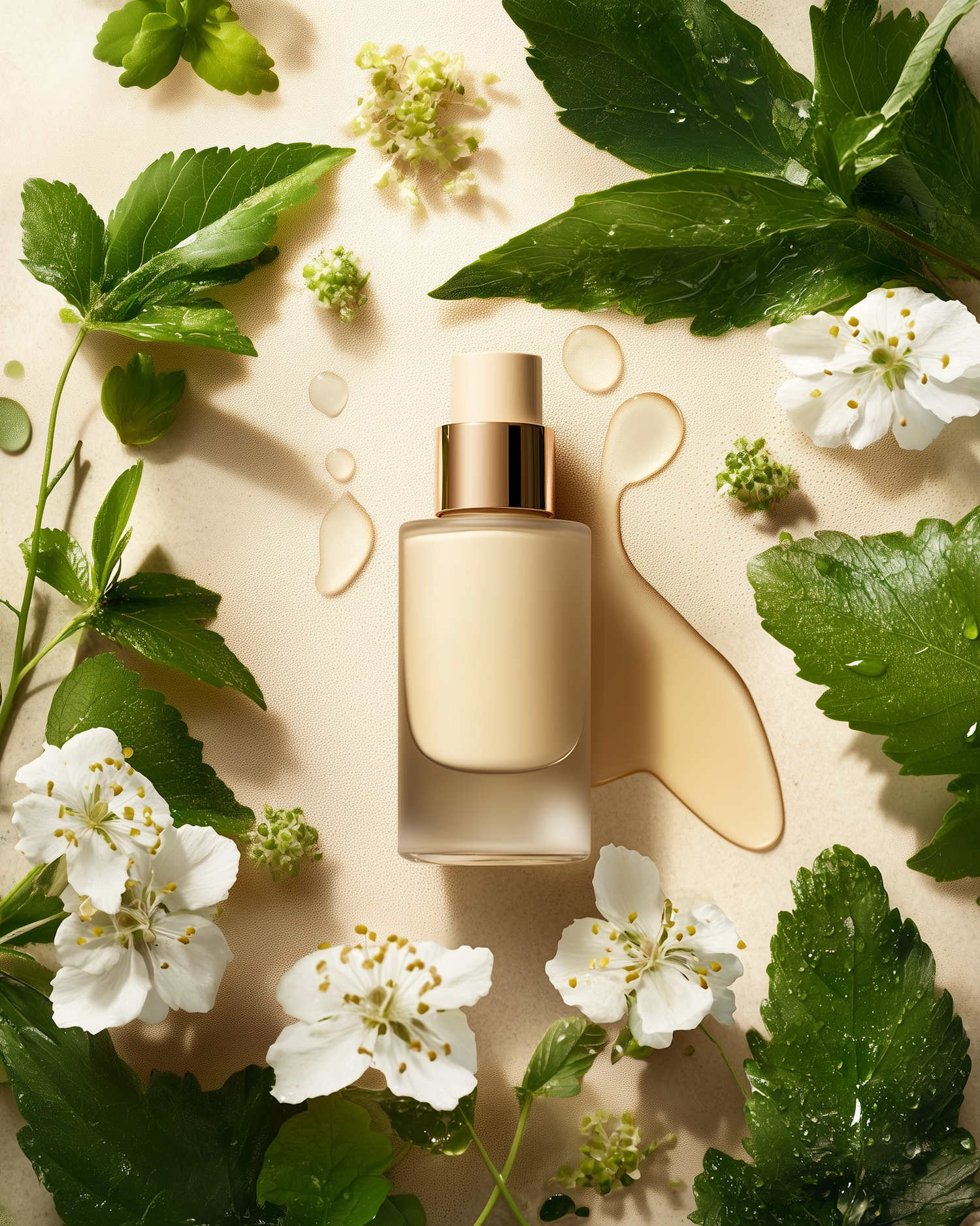 Elegant Cosmetic Bottle with Natural Elements