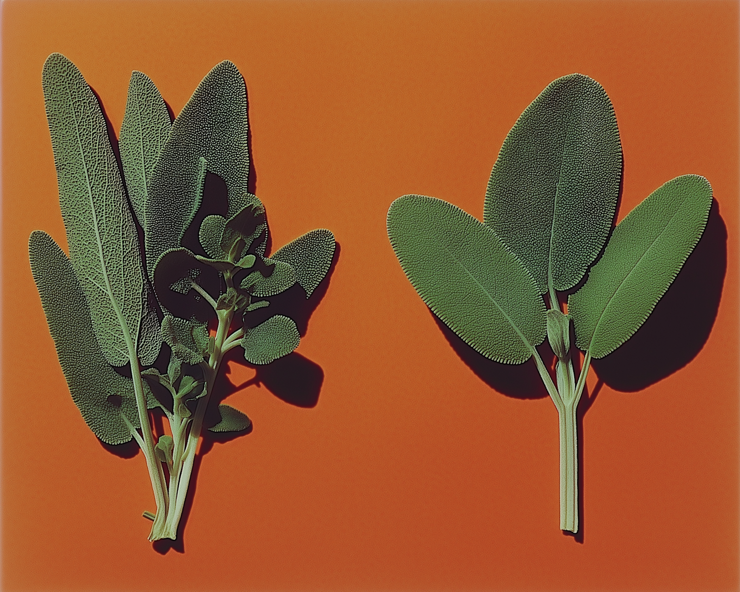 Green Leaves on Orange Background