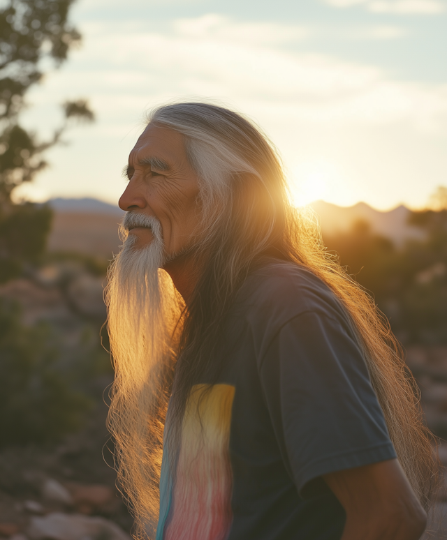 Elderly Man in Profile at Sunset