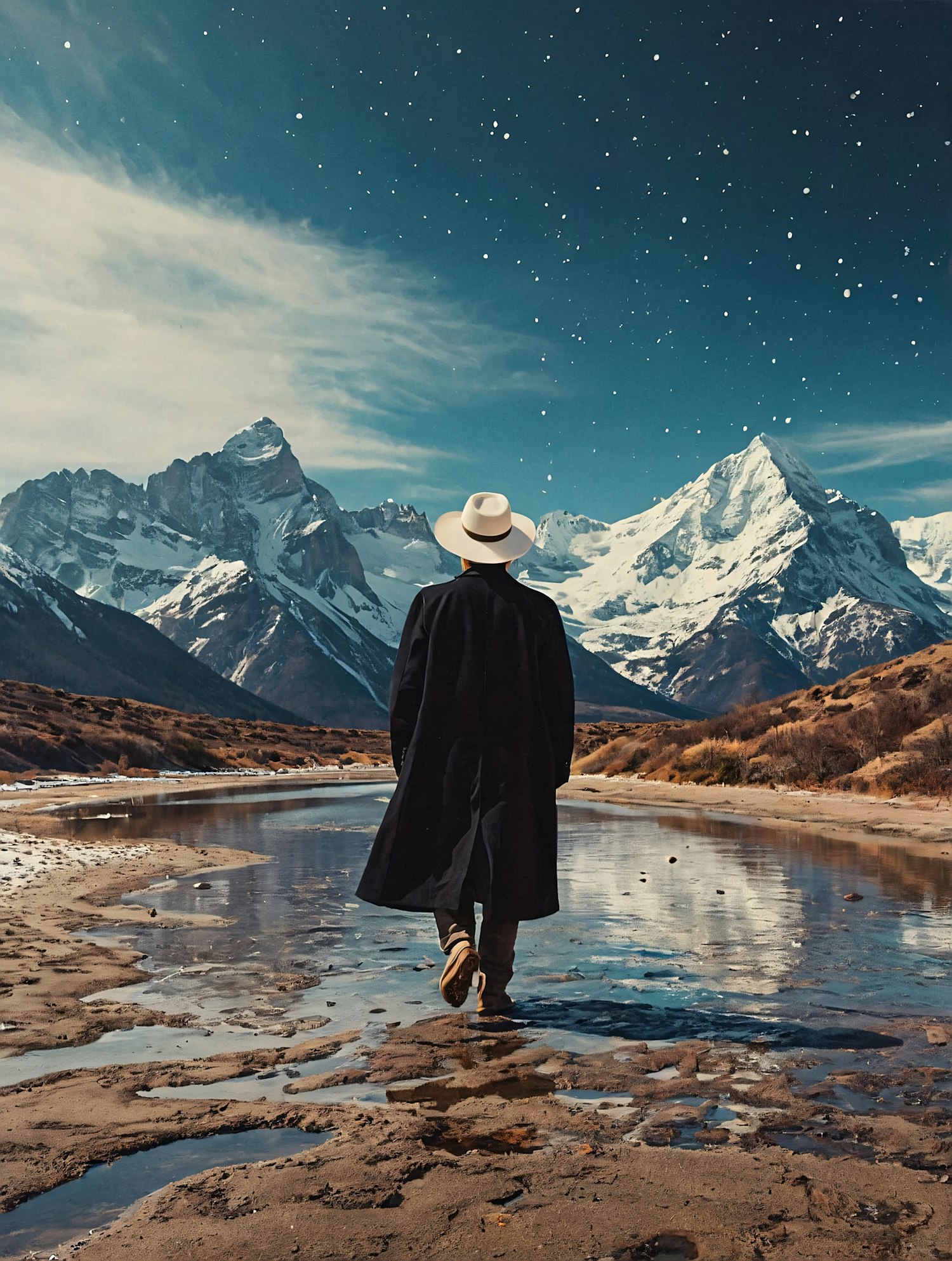 Solitary Journey Under Starry Sky