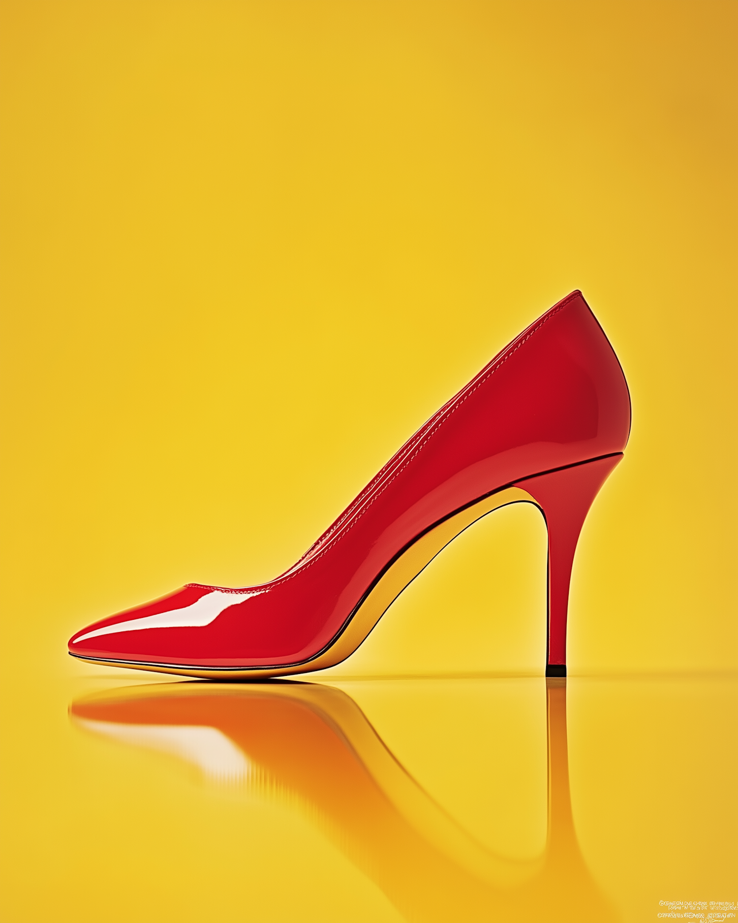 Red High-Heeled Shoe on Yellow Background