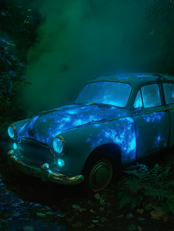 Vintage Car in Blue Glow