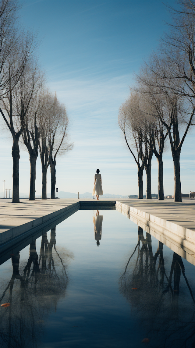 Contemplative Solitude by the Reflecting Pool