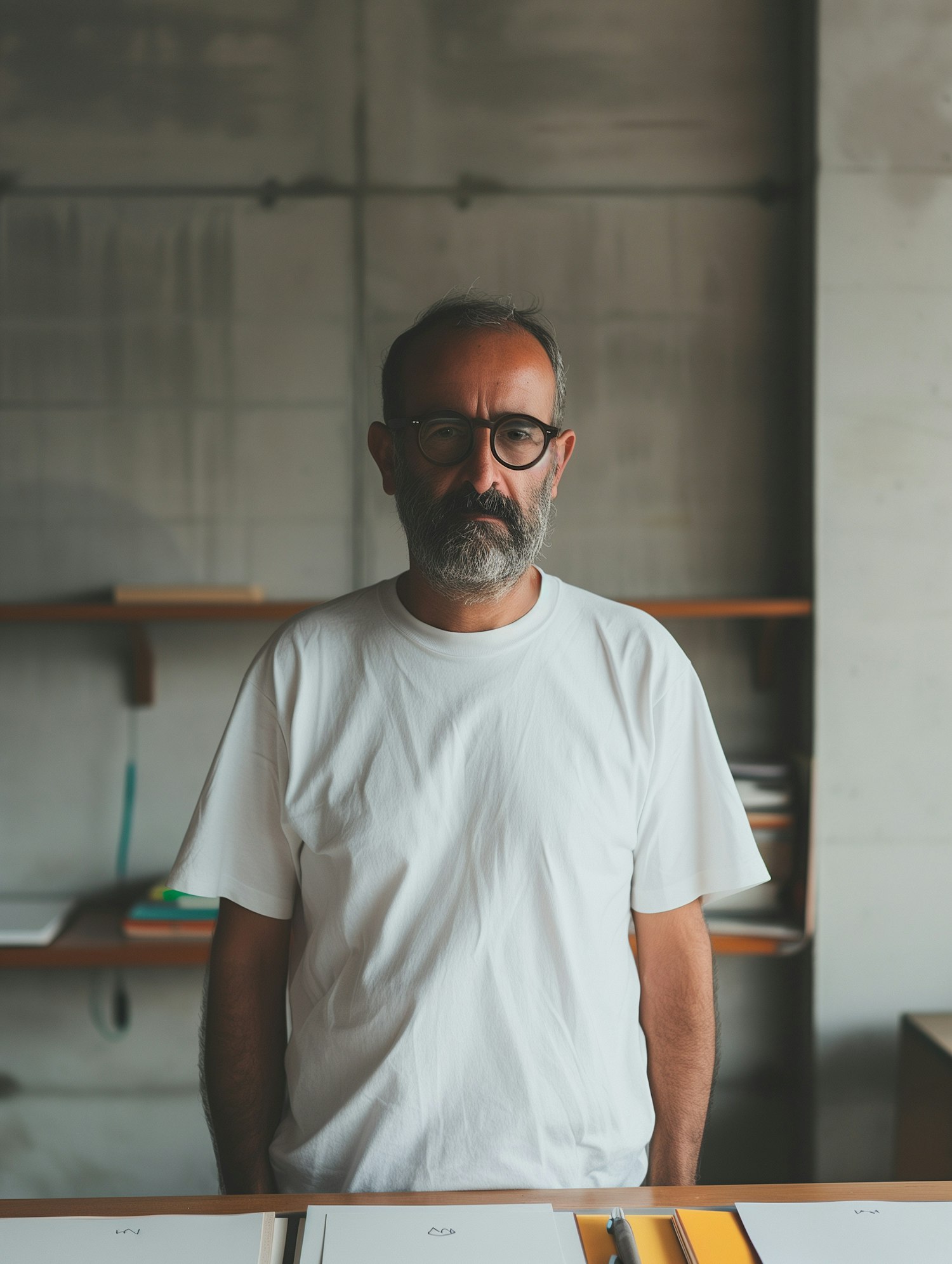 Contemplative Man in Workspace