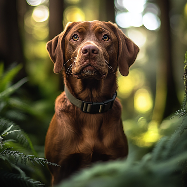 Chocolate Labrador in Forest