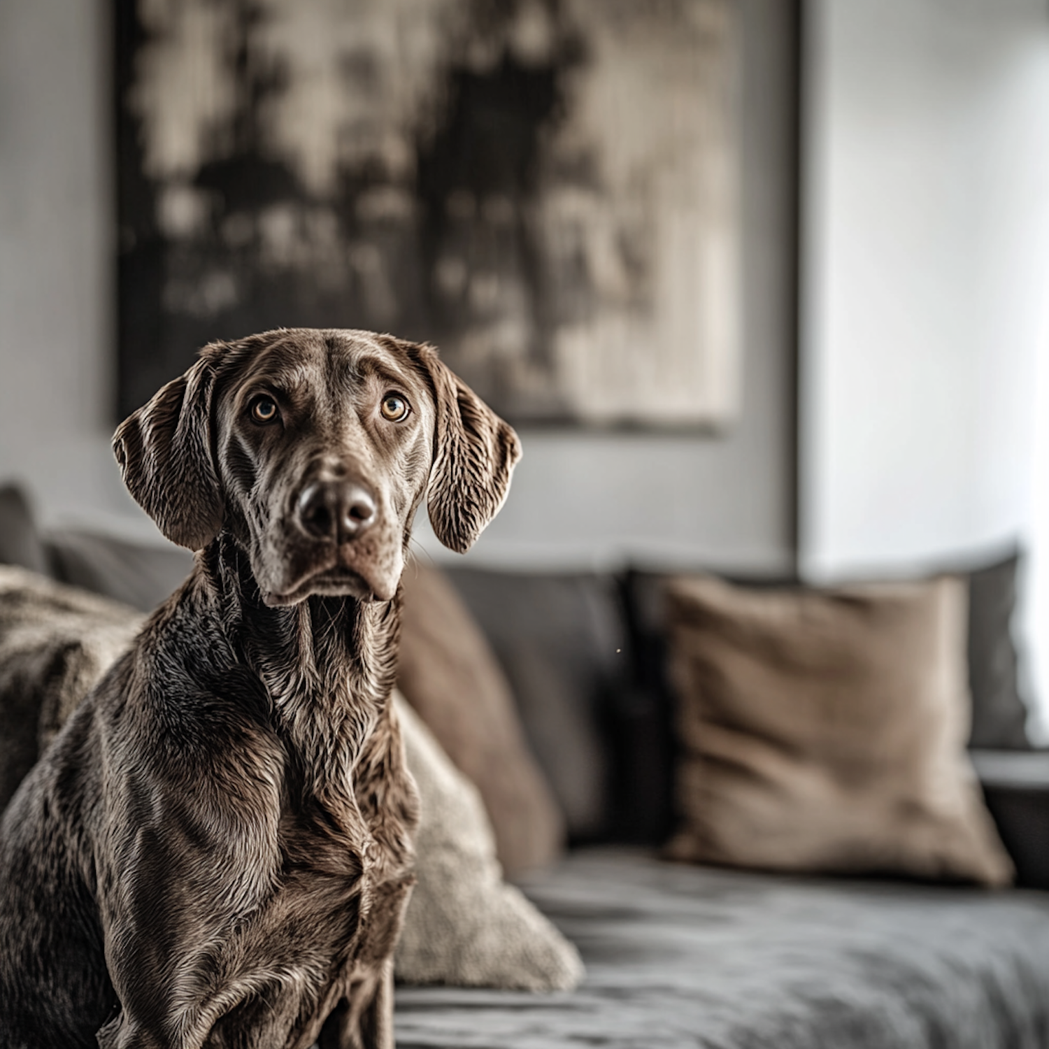 Attentive Dog on Couch