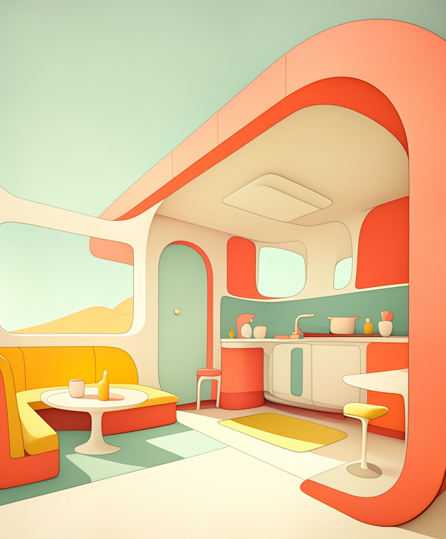 Retro-Futuristic Kitchen and Dining Area