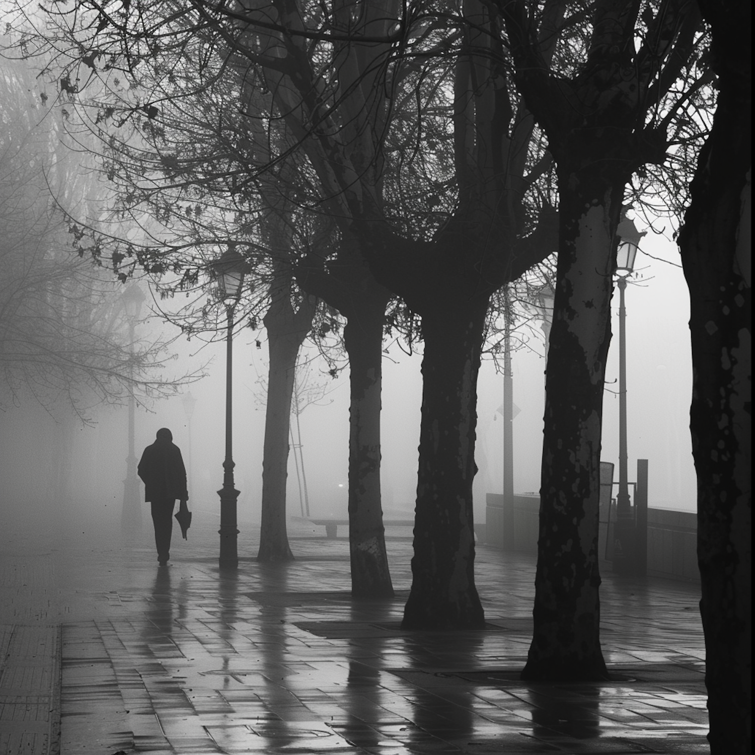 Foggy Path with Lone Figure