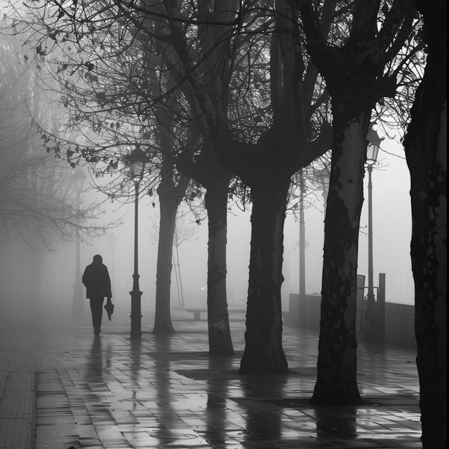 Foggy Path with Lone Figure