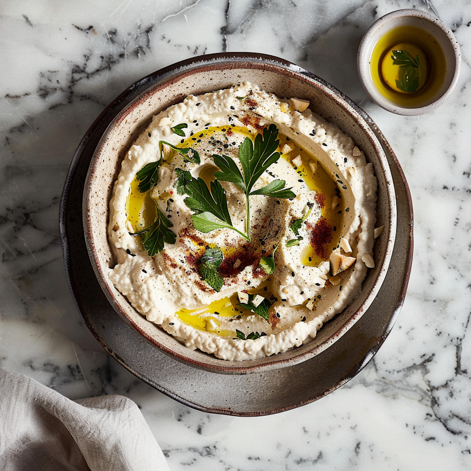 Elegant Bowl of Hummus on Marble