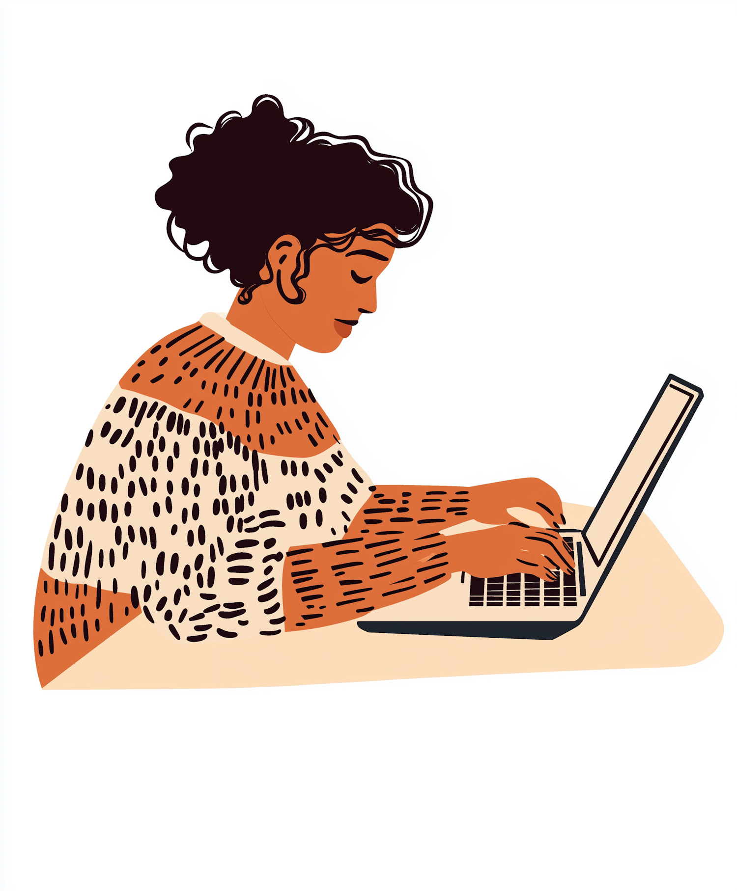 Woman Working on Laptop Illustration