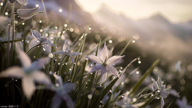 Serene White Flowers with Dewdrops