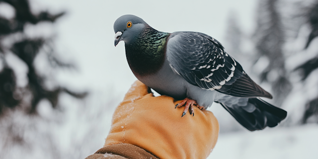 Pigeon on Gloved Hand